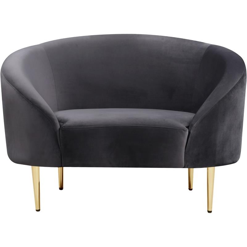 Maklaine Contemporary Velvet Accent Chair in Gray and Gold
