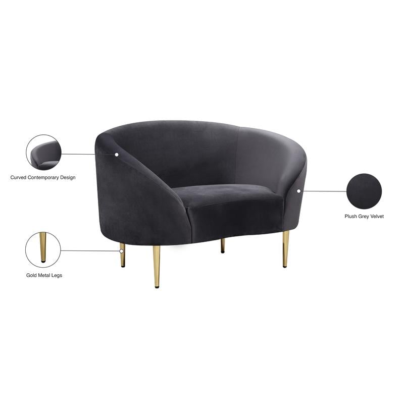 Maklaine Contemporary Velvet Accent Chair in Gray and Gold