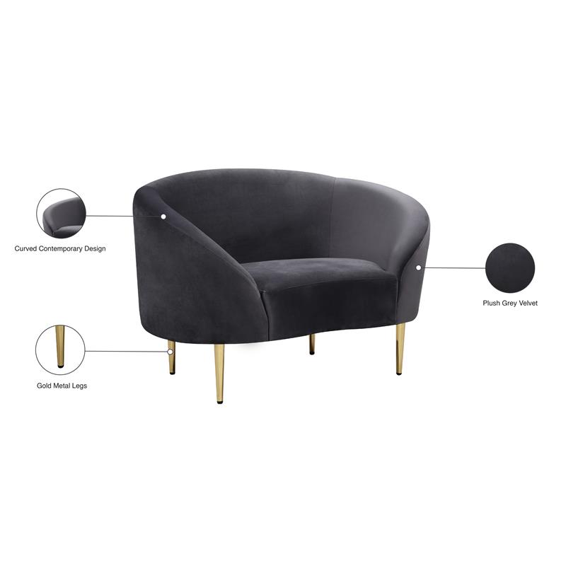 Maklaine Contemporary Velvet Accent Chair in Gray and Gold