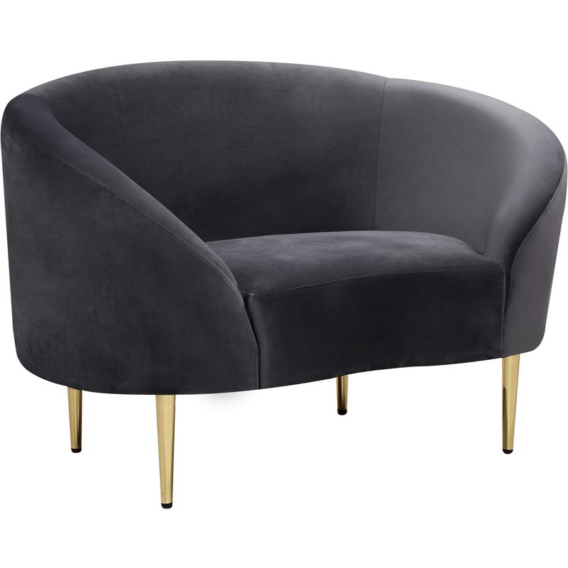 Maklaine Contemporary Velvet Accent Chair in Gray and Gold