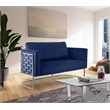 Maklaine Contemporary Velvet Upholstered Loveseat in Soft Navy/Chrome