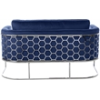 Maklaine Contemporary Velvet Upholstered Loveseat in Soft Navy/Chrome