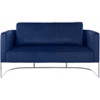 Maklaine Contemporary Velvet Upholstered Loveseat in Soft Navy/Chrome