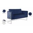 Maklaine Contemporary Velvet Upholstered Loveseat in Soft Navy/Chrome