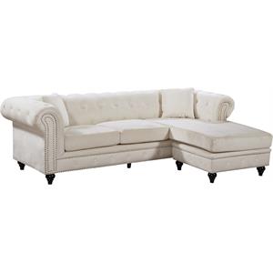 Maklaine Contemporary 2pc Velvet Reversible Sectional in Cream