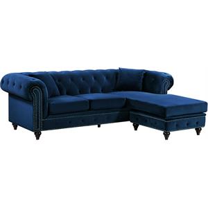 Maklaine Contemporary 2pc Velvet Reversible Sectional in Navy
