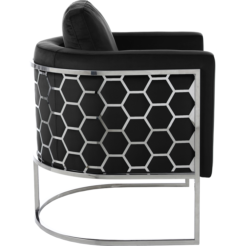 Maklaine Contemporary Velvet Upholstered Chair in Soft Black/Chrome