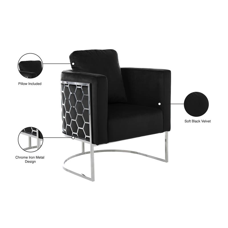 Maklaine Contemporary Velvet Upholstered Chair in Soft Black/Chrome
