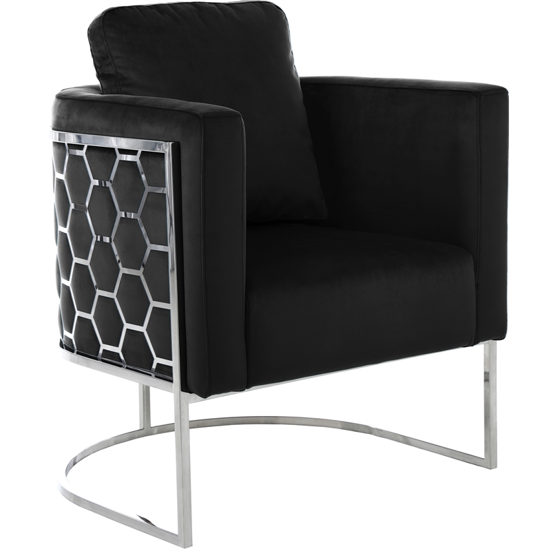 Maklaine Contemporary Velvet Upholstered Chair in Soft Black/Chrome