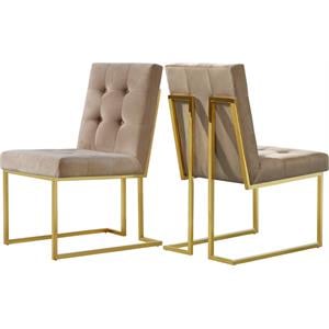Maklaine Contemporary 19.5&quotH Velvet Dining Chair in Beige (Set of 2)