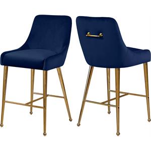 Maklaine Contemporary 28&quotH Velvet Bar Stool in Navy (Set of 2)