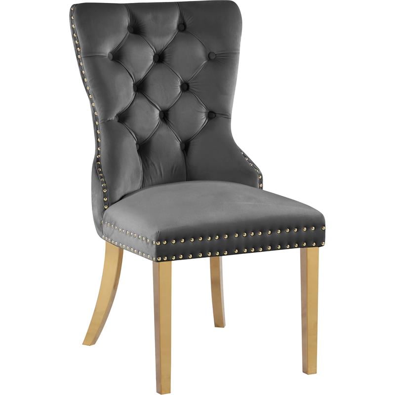 Maklaine Contemporary Velvet Dining Chair in Gray (Set of 2)