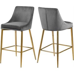 Maklaine Contemporary 27.5&quotH Velvet Counter Stool in Gray (Set of 2)