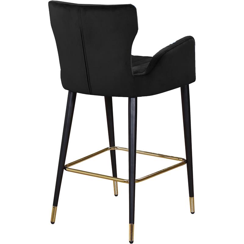 Maklaine Velvet Bar Stool Chair Set of 2 in Black - Semi-circle Seat & Footrest