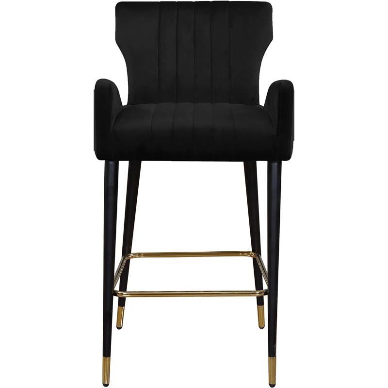 Maklaine Velvet Bar Stool Chair Set of 2 in Black - Semi-circle Seat & Footrest