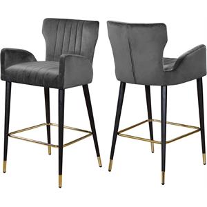 Maklaine Contemporary 28&quotH Velvet Bar Stool in Gray (Set of 2)