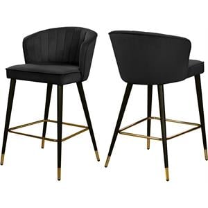 Maklaine Contemporary 28&quotH Velvet Bar Stool in Black (Set of 2)