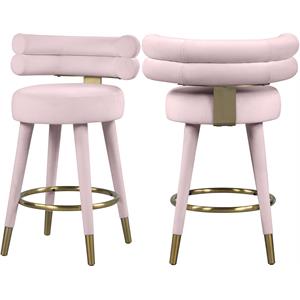 Maklaine 26.5&quot Contemporary Velvet Counter Stool in Pink (Set of 2)