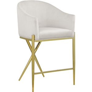 Maklaine Contemporary Velvet Counter Stool in Rich Cream/Gold