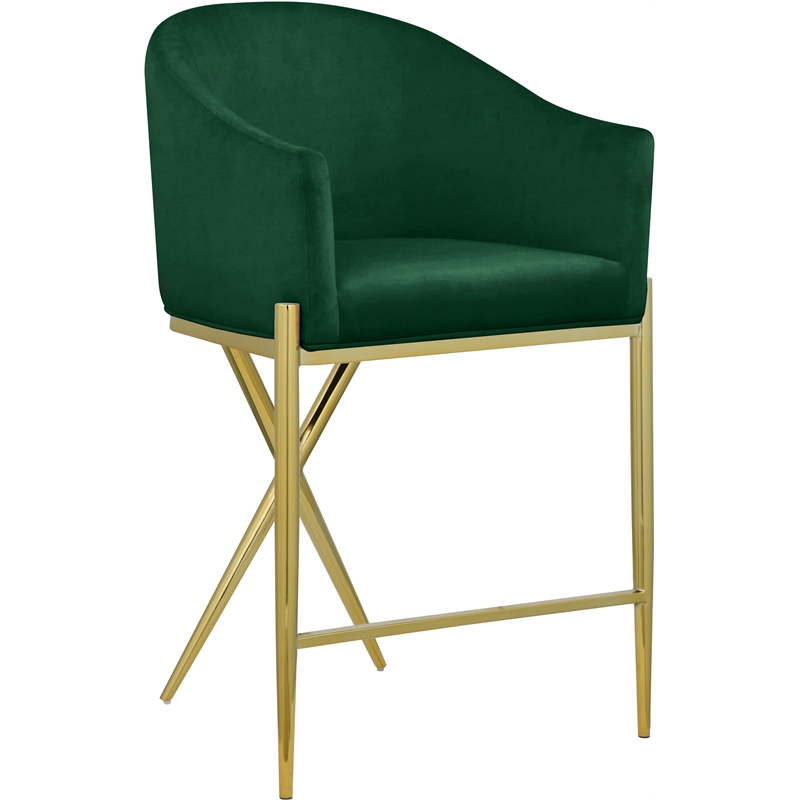 Maklaine Contemporary Velvet Counter Stool in Rich Green/Gold