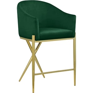 Maklaine Contemporary Velvet Counter Stool in Rich Green/Gold