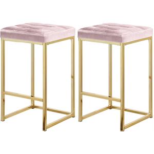 Maklaine Contemporary 26.5&quotH Velvet Counter Stool in Pink (Set of 2)