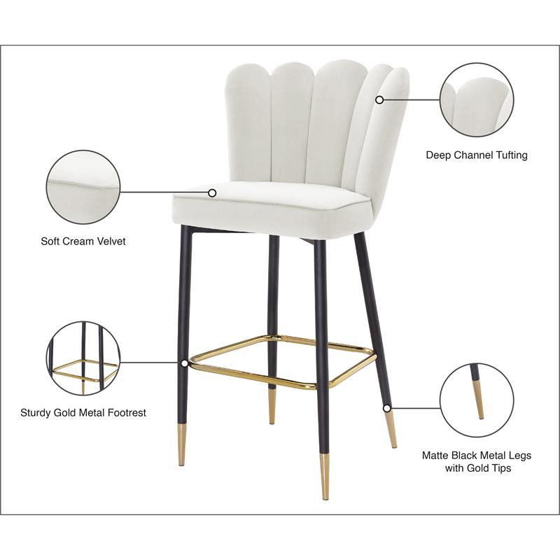 Maklaine Contemporary Cream Velvet Stool (Set of 2)