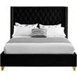 Maklaine Contemporary Upholstery Black Velvet Queen Bed