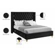 Maklaine Contemporary Upholstery Black Velvet Queen Bed