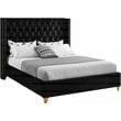 Maklaine Contemporary Upholstery Black Velvet Queen Bed