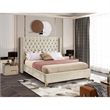 Maklaine Velvet Cream Queen Bed Wing Design Deep Tufted 56