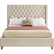 Maklaine Velvet Cream Queen Bed Wing Design Deep Tufted 56
