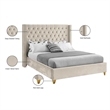 Maklaine Velvet Cream Queen Bed Wing Design Deep Tufted 56