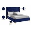 Maklaine Contemporary Upholstery Navy Velvet Queen Bed