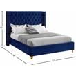 Maklaine Contemporary Upholstery Navy Velvet Queen Bed