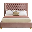 Maklaine Modern Velvet Fabric Upholstered Deep Tufted Queen Bed in Pink