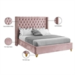 Maklaine Modern Velvet Fabric Upholstered Deep Tufted Queen Bed in Pink