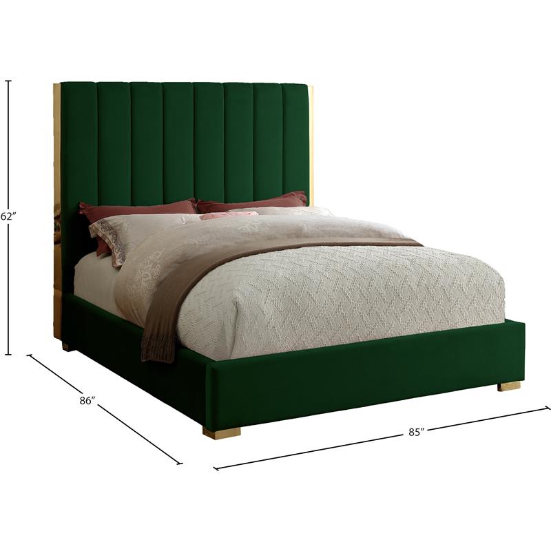 Maklaine Contemporary Metal and Velvet King Bed in Green