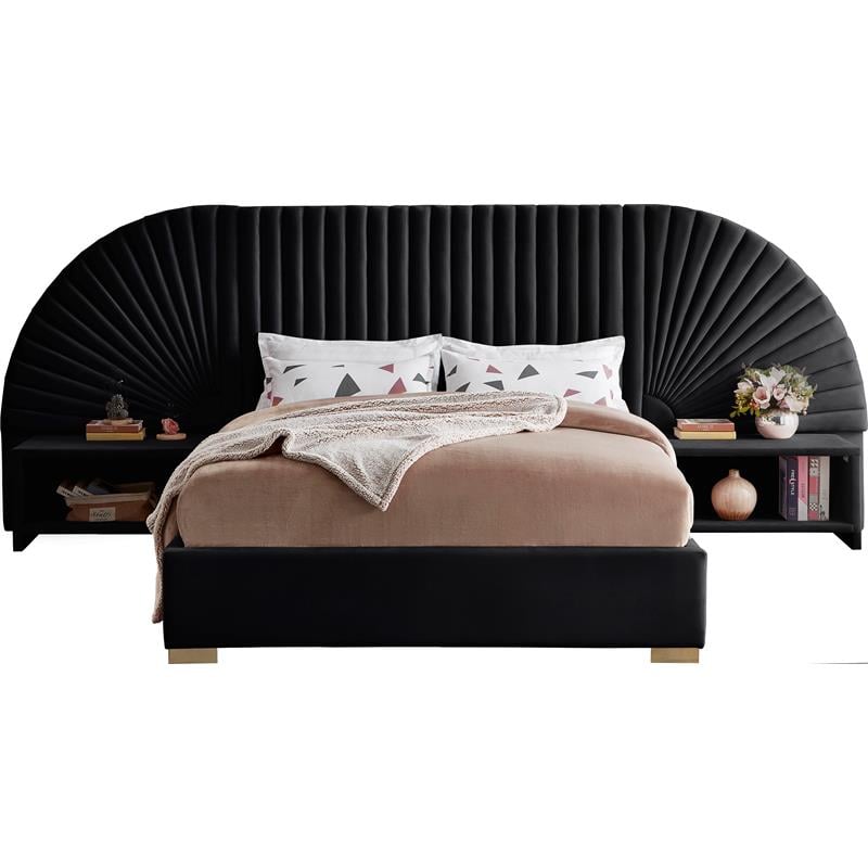 Maklaine Contemporary Upholstery Black Velvet King Bed