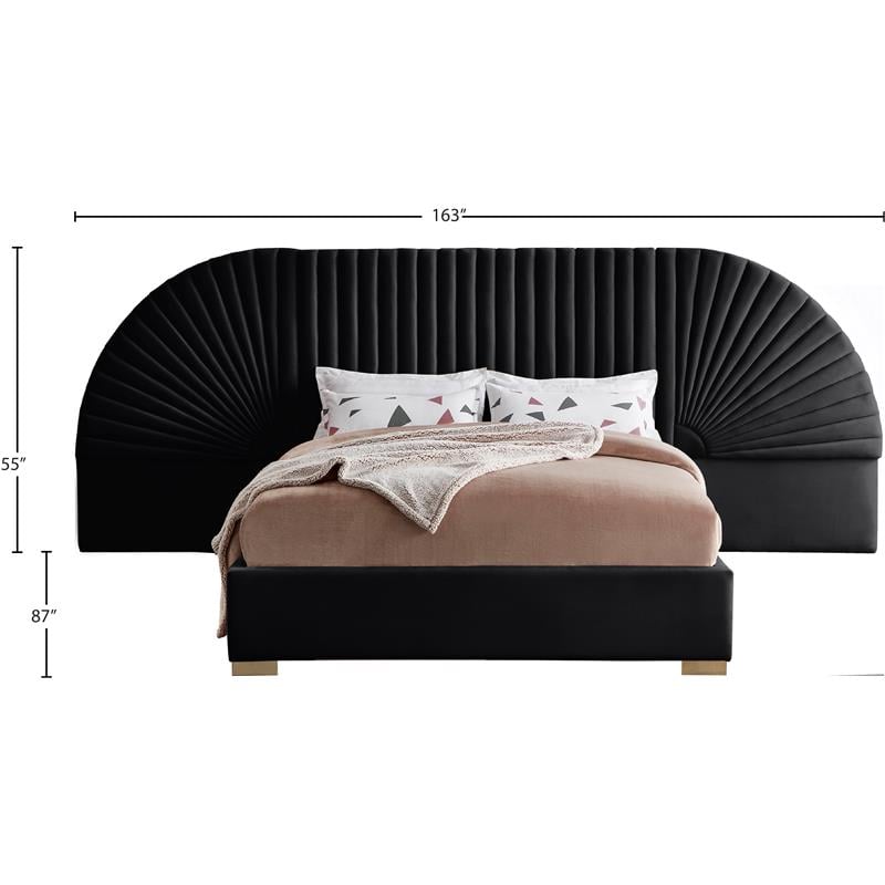 Maklaine Contemporary Upholstery Black Velvet King Bed