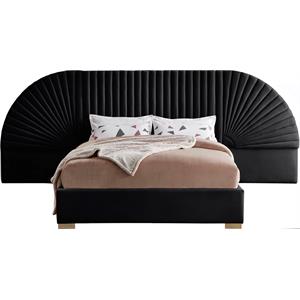 Maklaine Contemporary Upholstery Black Velvet King Bed