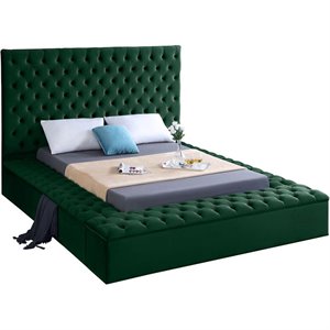 Maklaine Contemporary Solid Wood Tufted Velvet Queen Bed in Green