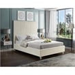 Maklaine Modern Velvet Fabric Upholstered Deep Channel Tufted King Bed in Cream