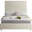Maklaine Modern Velvet Fabric Upholstered Deep Channel Tufted King Bed in Cream