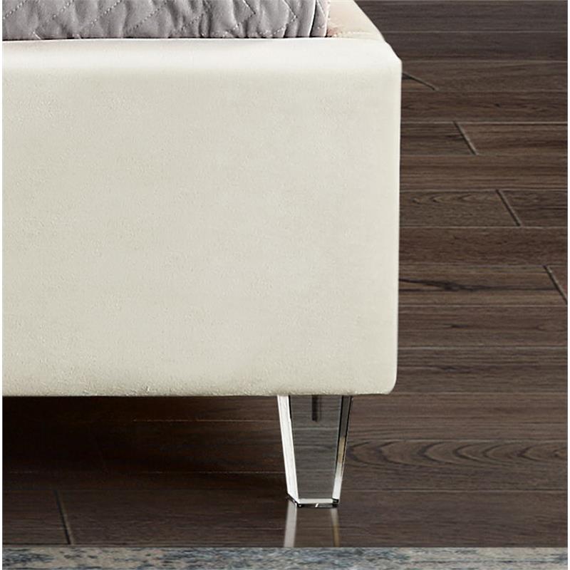 Maklaine Contemporary Upholstery Cream Velvet Twin Bed