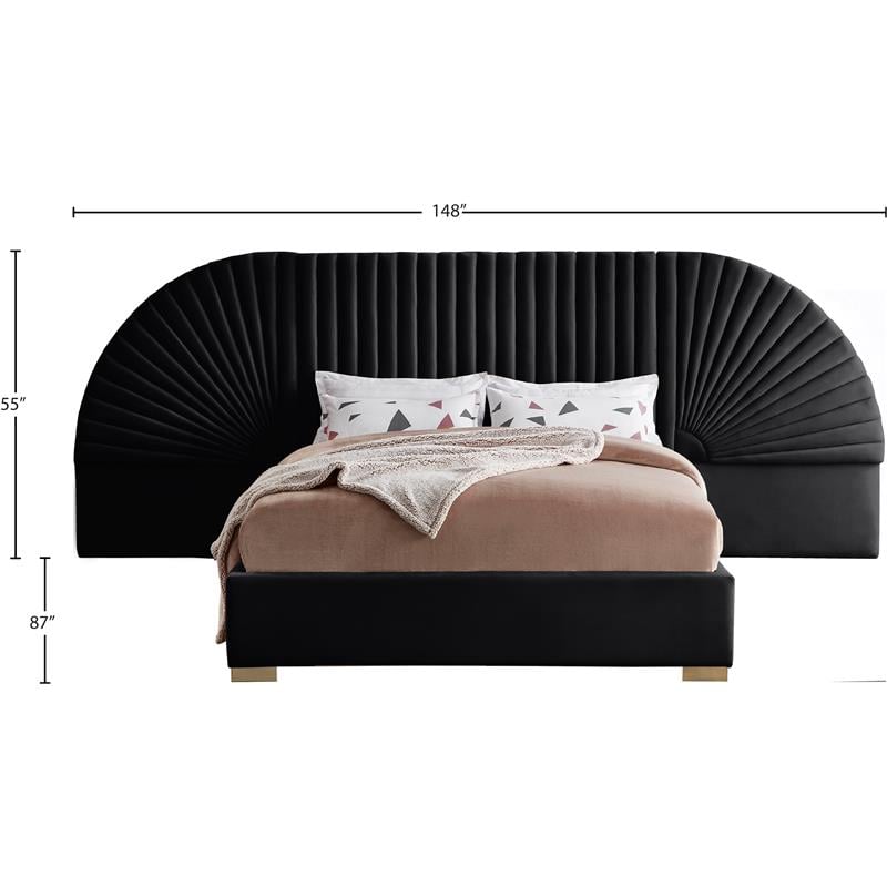 Maklaine Contemporary Upholstery Black Velvet Queen Bed