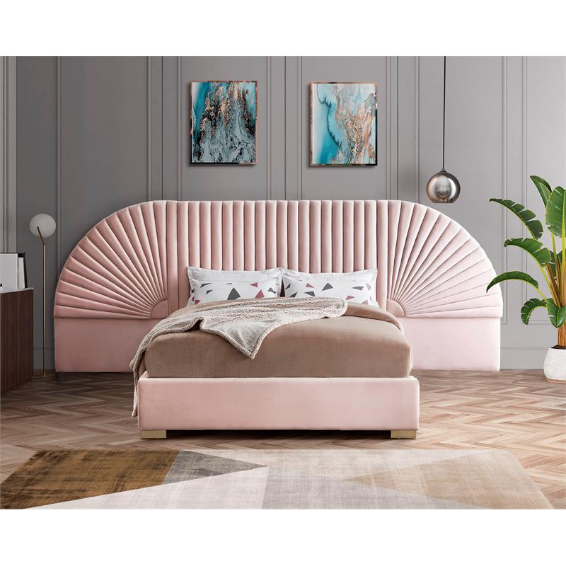 Maklaine Contemporary Upholstery Pink Velvet King Bed
