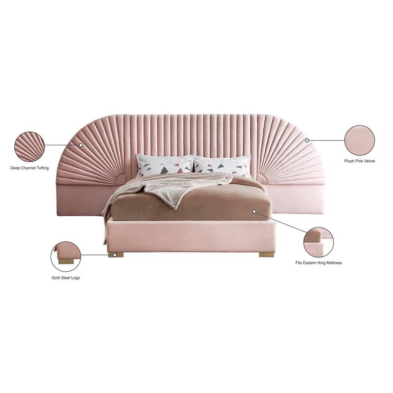 Maklaine Contemporary Upholstery Pink Velvet King Bed