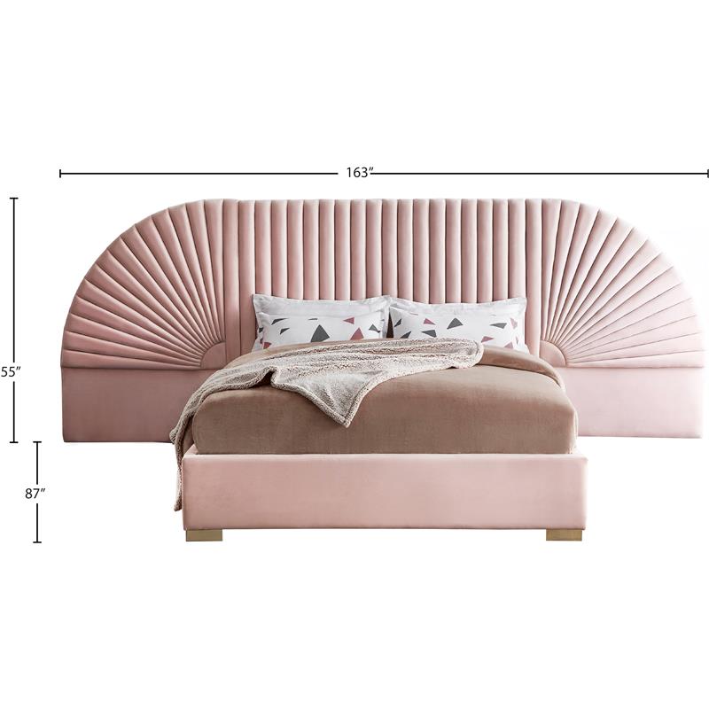 Maklaine Contemporary Upholstery Pink Velvet King Bed