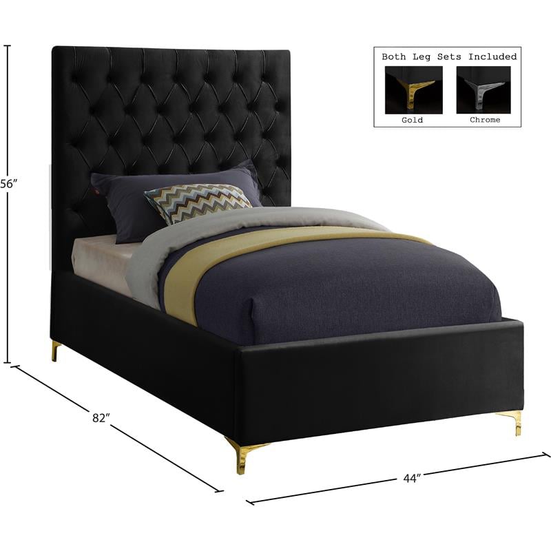 Maklaine Contemporary Solid Wood Tufted Velvet Twin Bed in Black